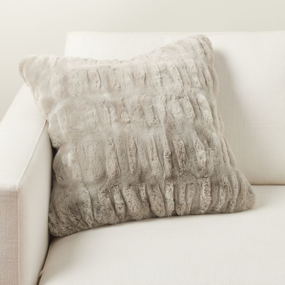 Pottery Barn Faux Fur Ruched Pillow Cover - Gray